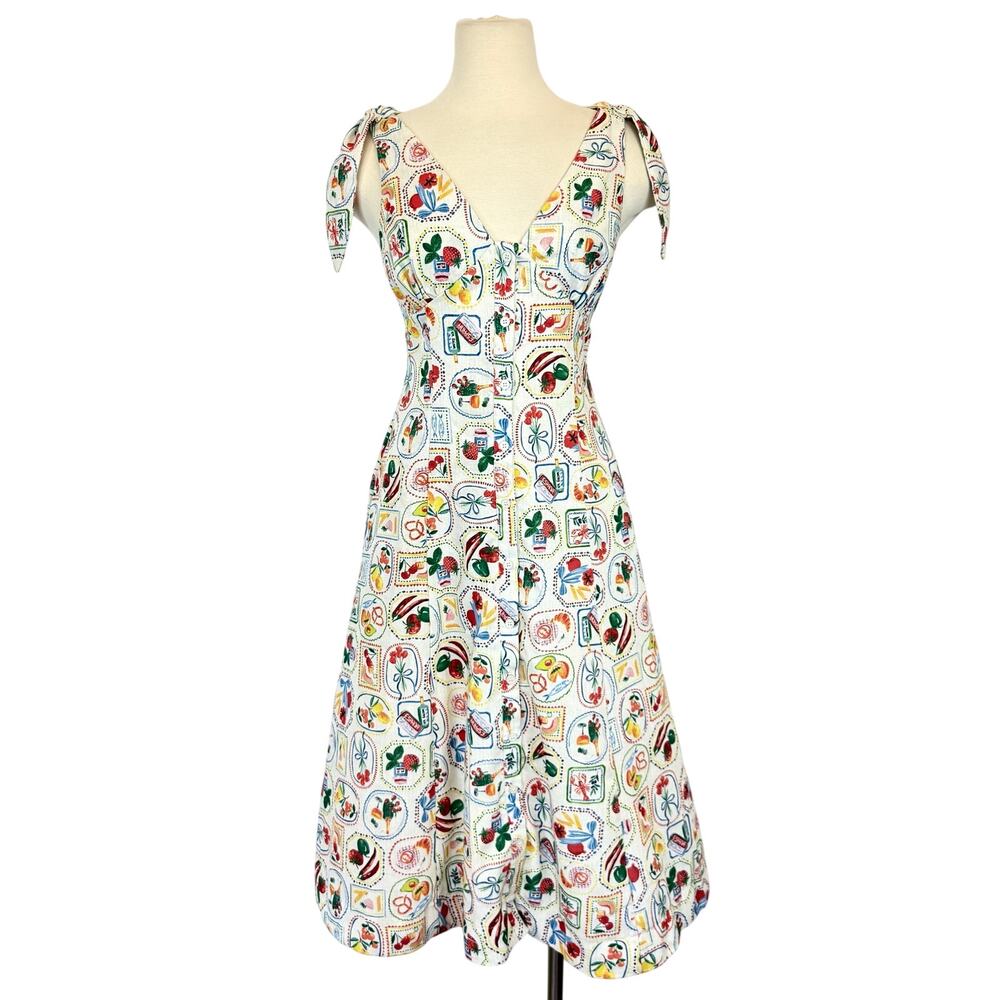 En Saison Nayeli Midi Sundress Sleeveless Postcard Picnic Motif S Linen Blend